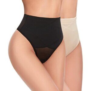 Women Black Shapewear Tummy Control Mid-Rise Firm Body Shaper Underwear Thong